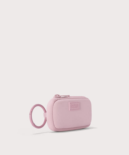 Mara Keychain in a cool, powdery pink with soft grey undertones.. side angle view