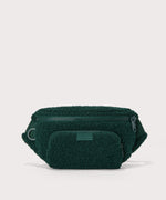 Jax fanny pack in a saturated, jewel-toned deep green with bold blue undertones. In a Faux Shearling a soft, wool-like plush made with recycled materials