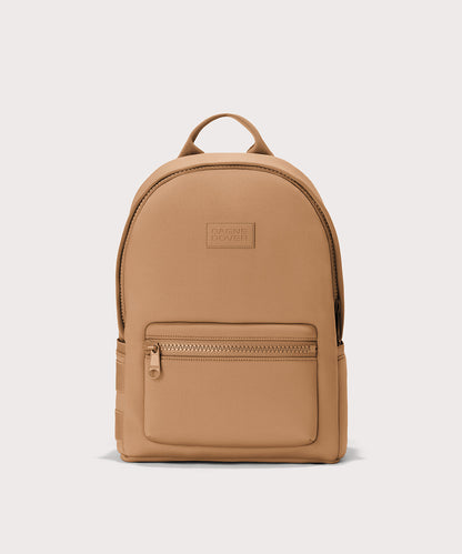 Dagne Dover medium Dakota Neoprene Backpack in camel brown.