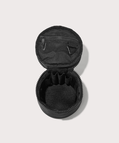 Dagne Dover small Mila Toiletry Pouch in black unzipped with the removable airmesh insert.