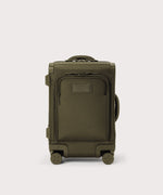Front view of Seattle carry-on rolling luggage 20.5” in dark green