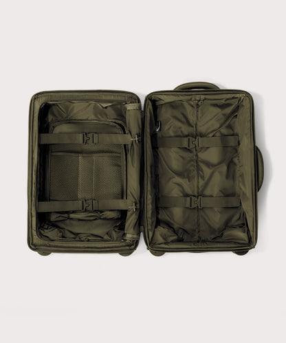 Top down of Seattle carry-on rolling luggage 20.5” in dark green